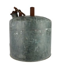 Vintage 5 Gallon Round Galvanized Steel Gas Can with Hinged Spout Cap 1960s
