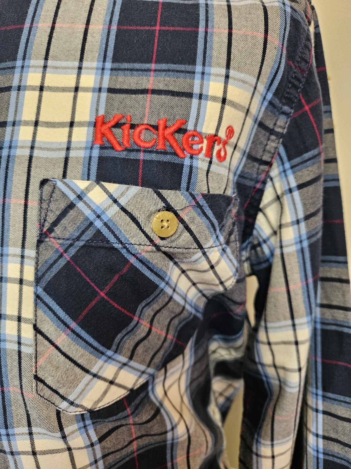Kickers Classic Shirt - Mens Blues Vintage Retro Long Sleeved Soft Check UK Med image 4