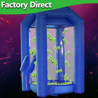 Inflatable Cash Cube Booth W/Blower Inflatable Money Grab Machine Blue for Game