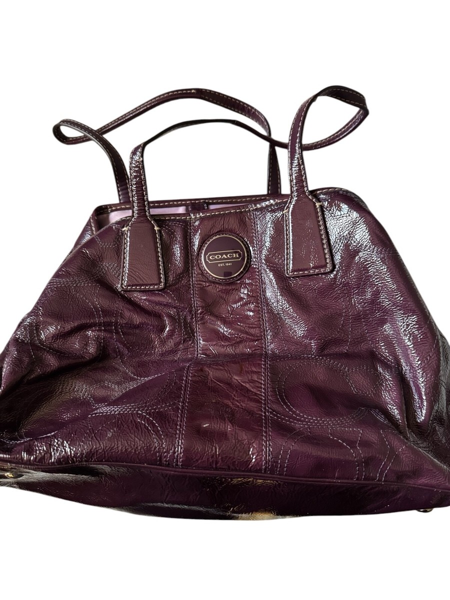 Patent Leather Plum Leather Purse Coach Plum F15658 Signature