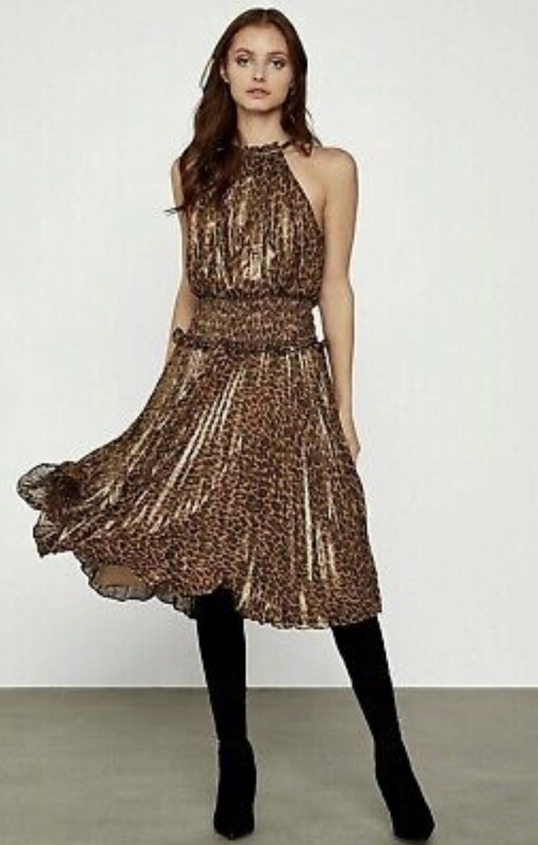 BCBGMaxAzria Metallic Bronze Leopard Print Dress