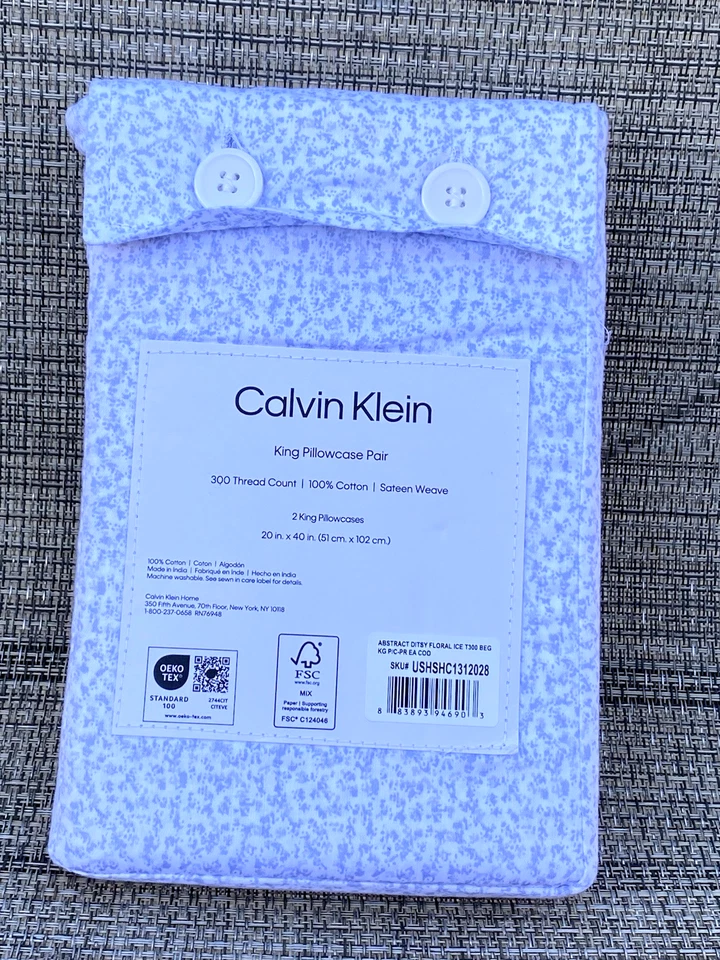 Calvin Klein Abstracto Ditsy Floral Azul Algodón Satén ESTÁNDAR Juego de Funda de Almohada 2 Foto 2 de 4