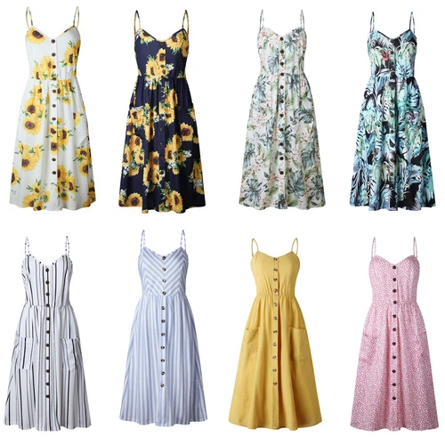 BOHO Womens Strappy Sun Dresses Summer Holiday Beach Midi Dress Plus Size 6-20 - Picture 9 of 83
