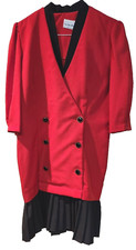 1990s Y2K- Classic Apparel-USA-Cherry Red Dress-Black Pleated Collar & Skirt -18