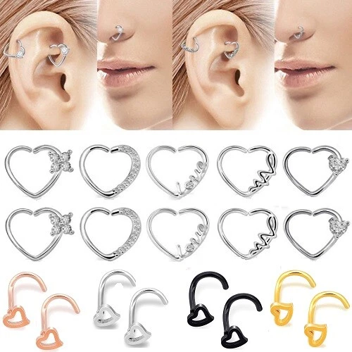 20G 18G Surgical Steel Heart Nose Stud Rings L Shaped Body