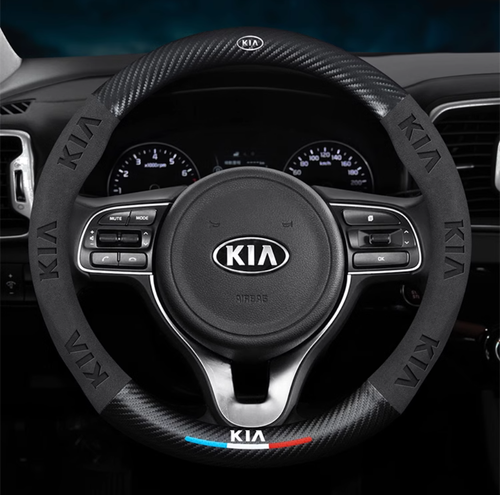 15"PU Leather+Carbon fiber Steering Wheel Cover For Kia Sorento Soul Sportage - Picture 5 of 13