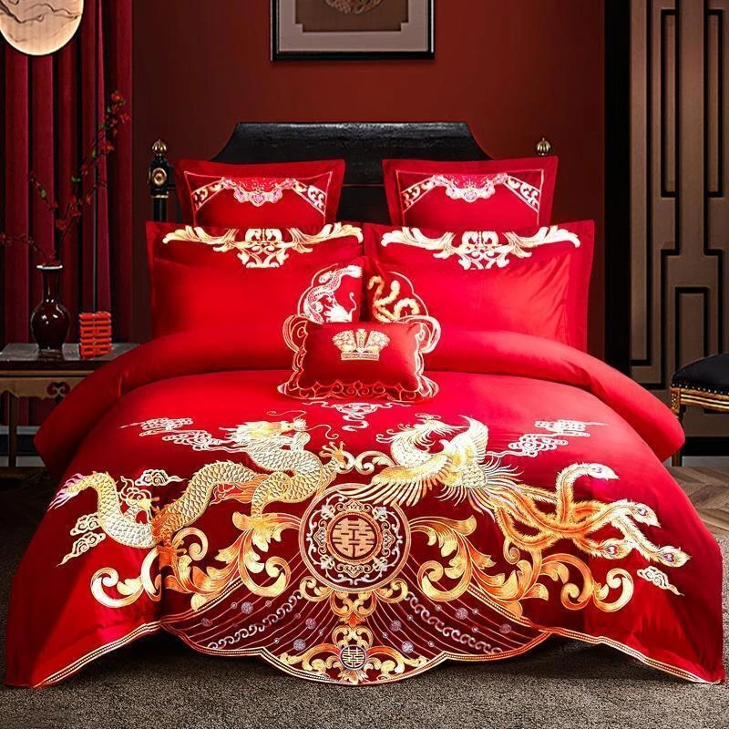 Red cheap wedding bedding