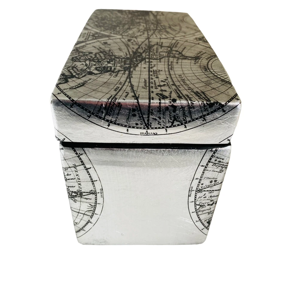 Storage Pot + Lid Ceramic World Map Silver Black Travel Wanderlust Travelling - Image 4 of 4