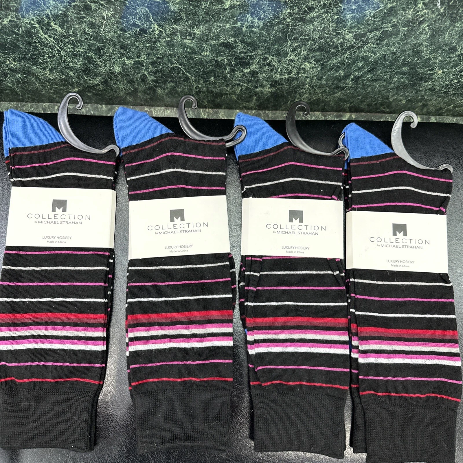 Michael Strahan Luxury Hosiery Stripe Black/Red Size 10-13 Pack of 4 Pair