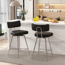 Set of 2/4 Swivel Leather Kitchen Stools with Back Counter Height Barstools 26"