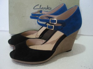 clarks blue wedges