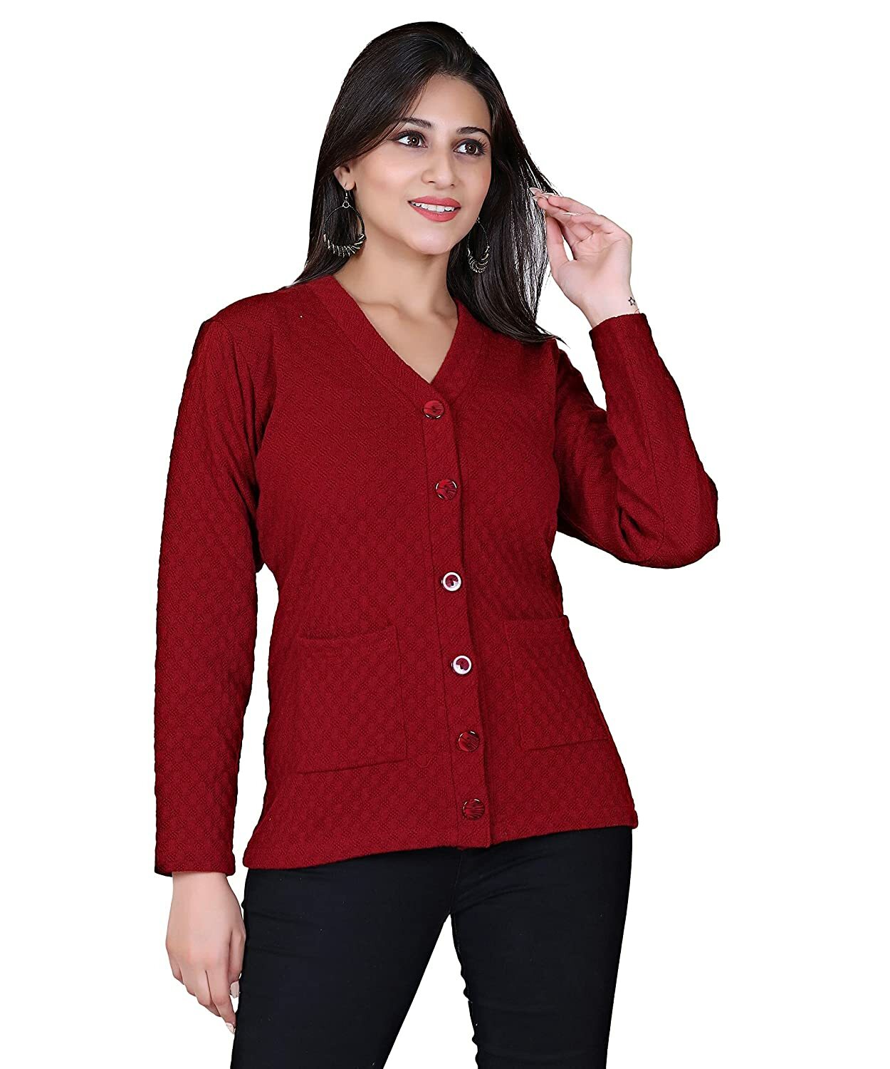 v-Neck self Design Cardigan Sweater | eBay