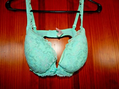 VICTORIA'S SECRET ANGELS' MINT GREEN PUSHUP BRA, UNDERWIRE, SIZE 34 D , NICE