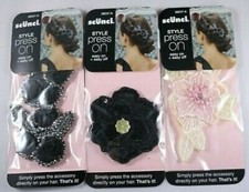 Scunci Style Press On Hair Accessory Set of 3 Black Sequin Rose Pink Flower Blac