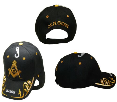 Mason Masonic LETTERS Black Gold Trim Embroidered Hat Cap  - Afbeelding 1 van 6
