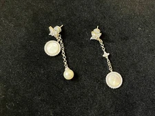 APM Monaco Sterling Silver Pearl Asymmetric Rhinestones Earrings