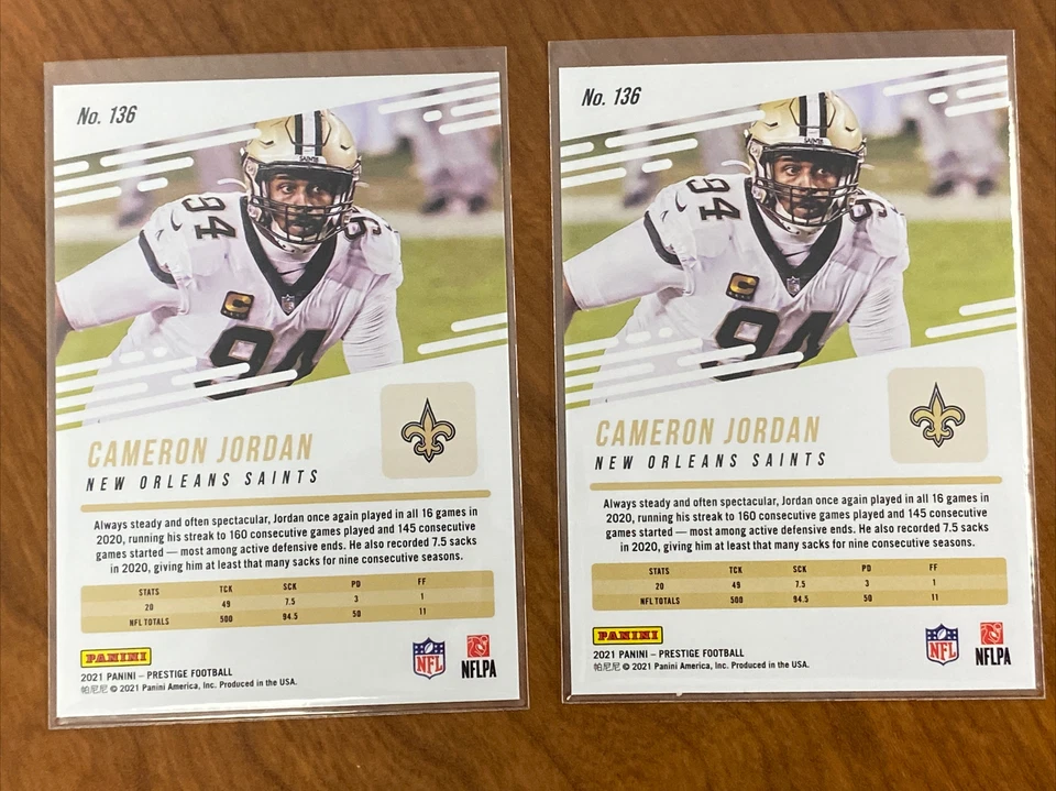 🔥Cameron Jordan Sunburst Parallel And Base New Orleans Saints 2021 NFL Release - Image 2 of 2