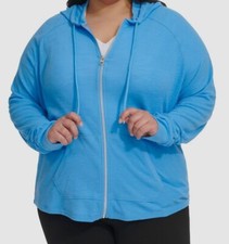 Calvin Klein Performance Womens Blue Ruched Sleeve Zip Hoodie Plus Size 1X