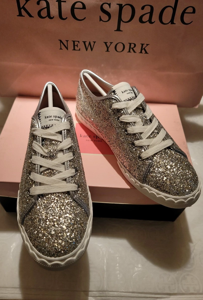 Kate Spade Vale Silver Gold Glitter Sneakers Size 7 K52932 BNIB MSRP 158