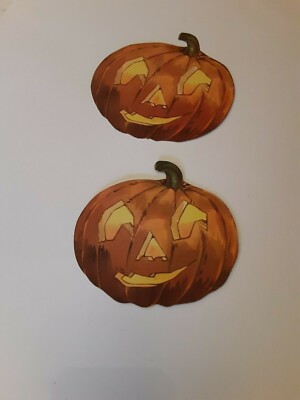 2 Old Halloween Cardboard Cardstock Diecut Die Cut Out O Jack Lantern 2 sided ab