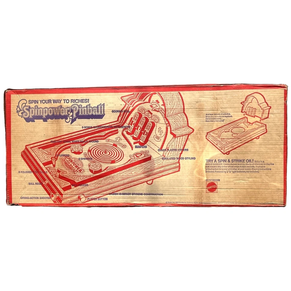 Vintage Mattel 1974 Spinpower Pinball Machine Faux Wood Finish New Sealed In Box - Image 2 of 4