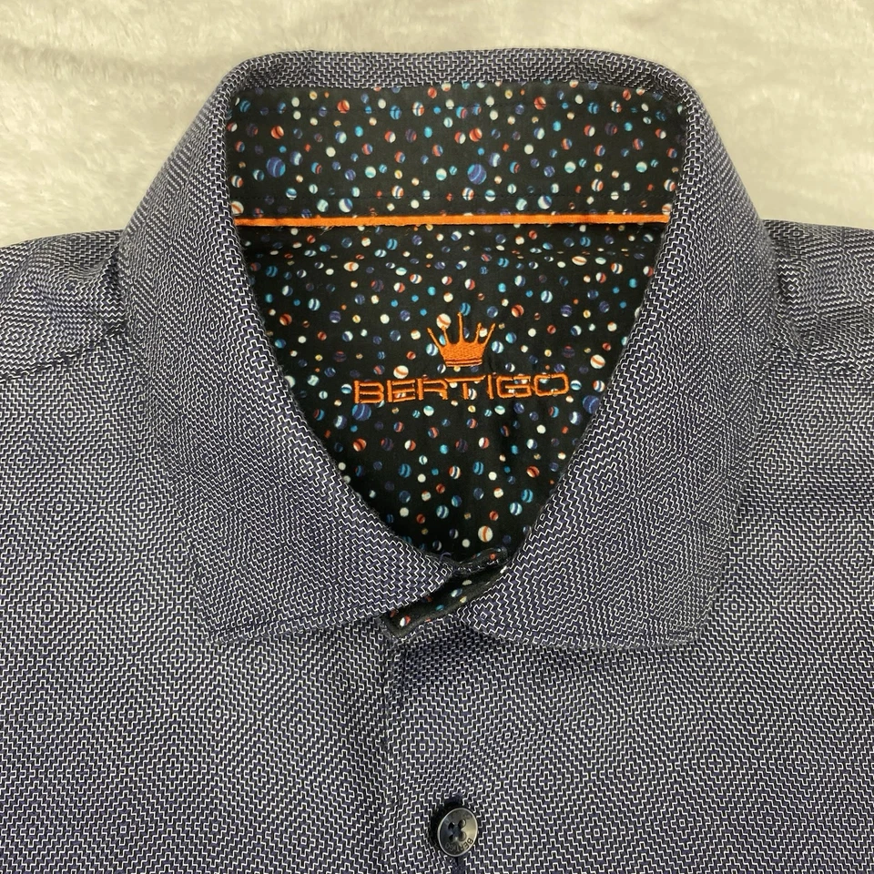 Camisa BERTIGO Para Hombres XL Azul Patrón Geométrico Puños Abatibles Calce Regular Mangas Largas Foto 3 de 4