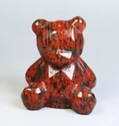 Natural Red Sesame Stone Quartz Crystal Stone Carved Bear Reiki Healing /Gift