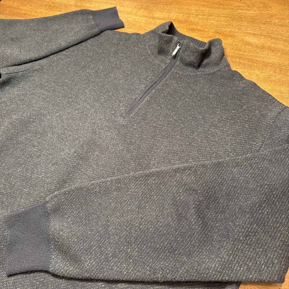 Loro Piana Roadster Zip Sweater 100% Cashmere Charcoal Black Dark BLUE 52 AS IS - Image 3 of 4