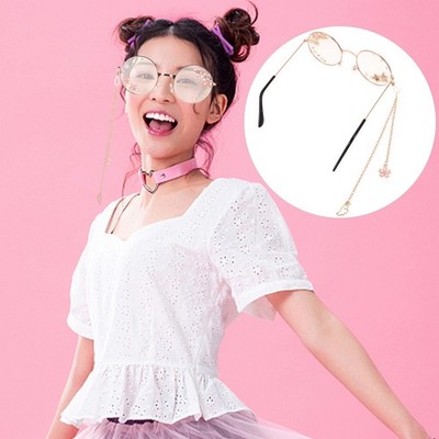 Kawaii Brille mit Kette Cosplay Süße Brille Sakura Brille Anhänger Brille