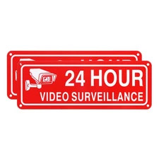 2-Pack 24 Hour Video Surveillance Sign, 4"x7" Security Camera Sign Red+White