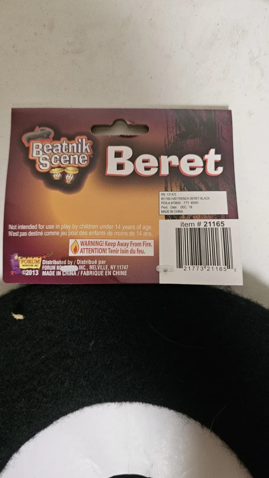 Foro Novedades Escena Beatnik Francesa Boina Negra Disfraz Accesorio Talla Única V818 Foto 3 de 3