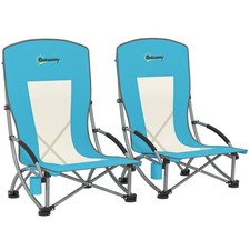 Outsunny Set di 2 Sedie da Spiaggia Pieghevoli con Braccioli e Borsa Blu