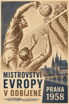   Vintage Volleyball Championship Poster - Prague 1958 - 24x36  - Premium  