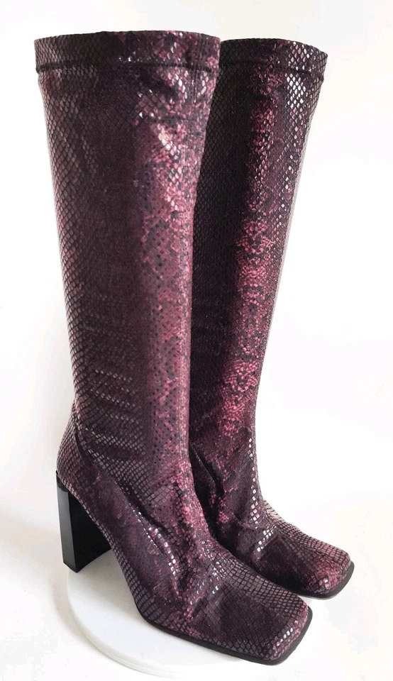 Botas Calcetín Bebe Años 90 Y2K Hasta la Rodilla 7 M Suela de Cuero Puntera Cuadrada Piel de Serpiente España Foto 2 de 4