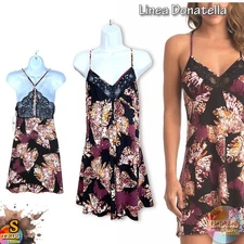NWT Linea Donatella Women's S Butterfly-Print Lace-Trim Chemise BKB110 Black