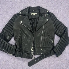 The Arrivals Black Leather Moto Jacket Size XS No Collar