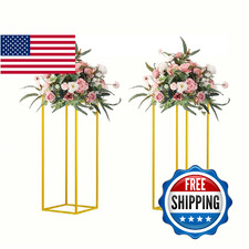 MEISHAONV 23.6inch 2 pcs Column Vases Gold Centerpieces for Table Metal Flower S
