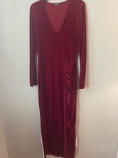 Fashion Nova Maxi Dress Burgundy Velvet Ruched Long Sleeve V-Neck Large Read