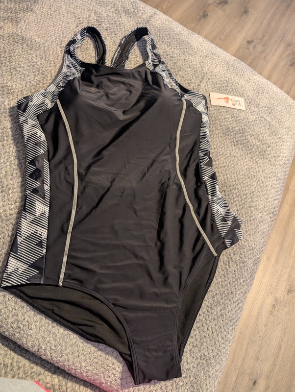 NWT Plus Size Womens One Piece Swim Suit  My Charmo  2XL Black And White UPF 50 
