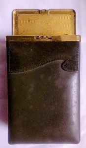 princess gardner cigarette case Vintage Green Leather Cover Over Gold Tone Case With Decorative Studs Made in Germany 05075 Princess Gardner Cigarette Case |