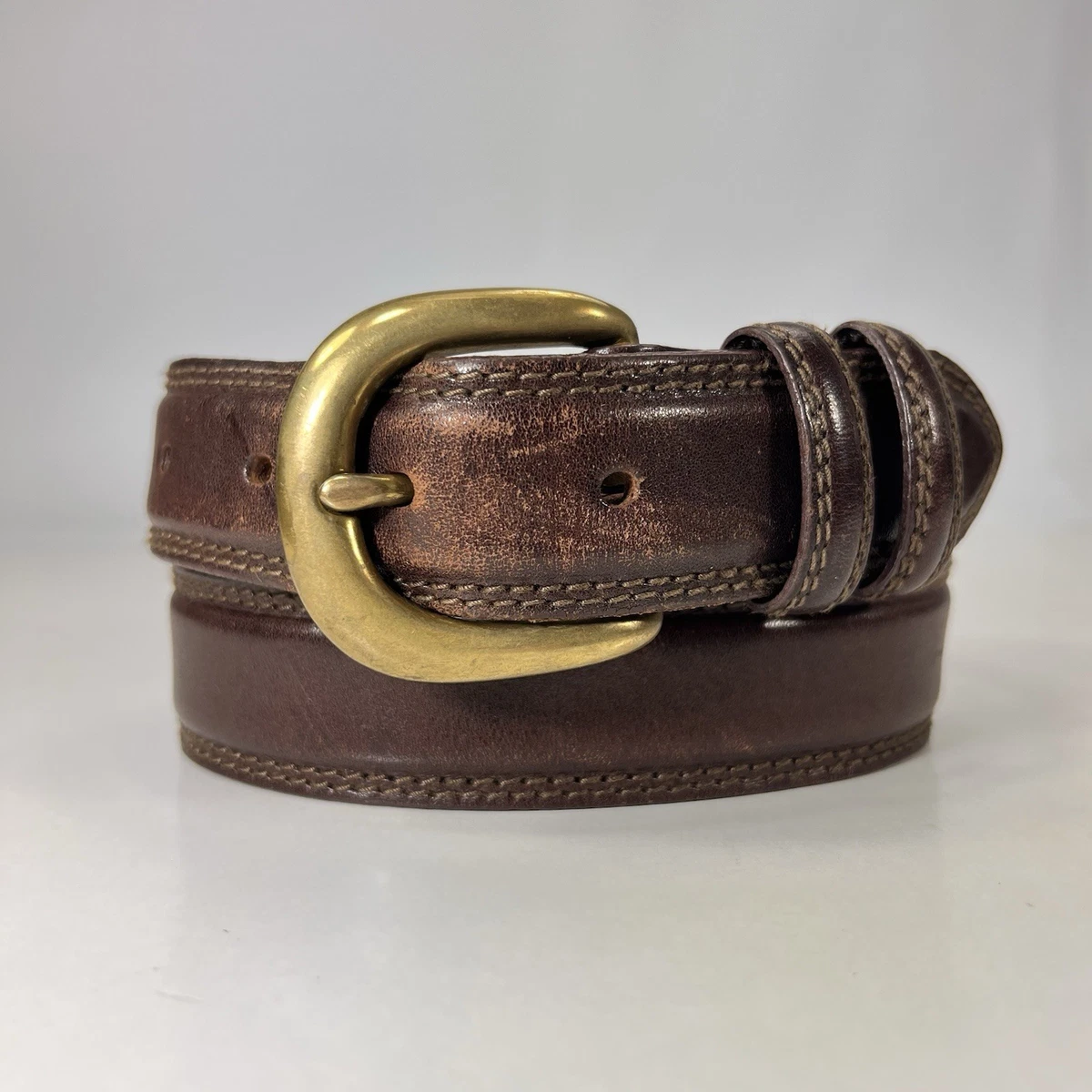 Classic Brown Leather Belt Brass Buckle M Coastal Cowgirl 