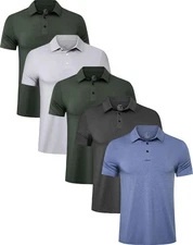 TELALEO 5 Pack Mens Polo Shirts Quick Dry Short Sleeve Golf T Shirt Performan...