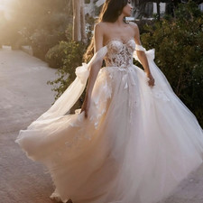 Wedding Dresses Beach A-line Bridal Gowns Backless Applique Lace Tulle Elegant