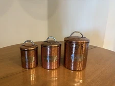 Hammered Tin Copper Plated 3pc Kitchen Canister Set Tea Coffee Sugar