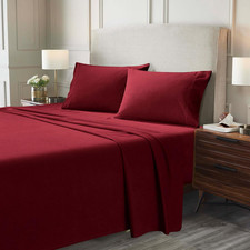 Burgundy Flannel Cotton Bed Sheet Set - King, Soft Warm Bedding