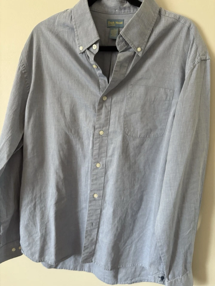 Camisa para hombre Duck Head manga larga azul/gris a rayas de guinga con botones XL Foto 3 de 4