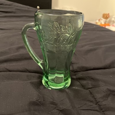 Vintage Coca Cola 12 oz Glass Mug with Handle in Green, 6.25''
