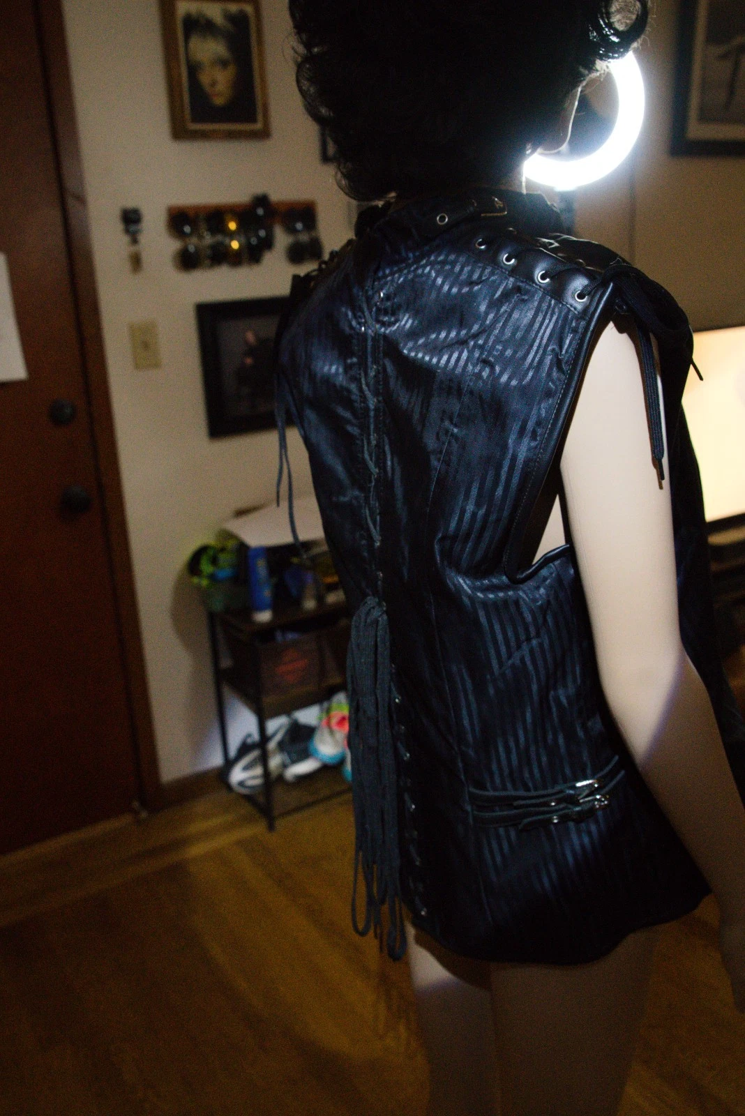 Mens Gothic Steampunk Corset Vest 3X Black Chain Buckle Lace Up Victorian Cospla - product detail image 3
