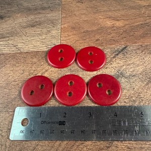 Vintage Red Bakelite 2-Hole Buttons Lot of 5 ~1.5" Sewing Craft
