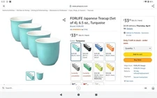 FORLIFE Japanese teacup Set Of 4 Turquoise